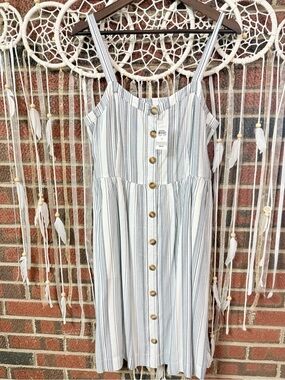 LOFT White and Navy Striped Button-Front Sundress